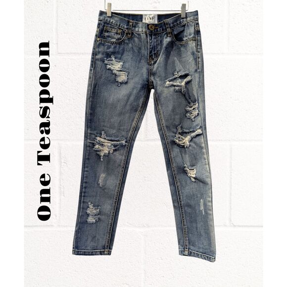One by One Teaspoon Awesome Baggies Distressed skinny jeans Sz 26 - Picture 1 of 11